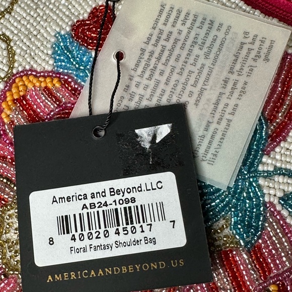 Pink Beaded Floral Handbag by America & Beyond - Picture 7 of 14